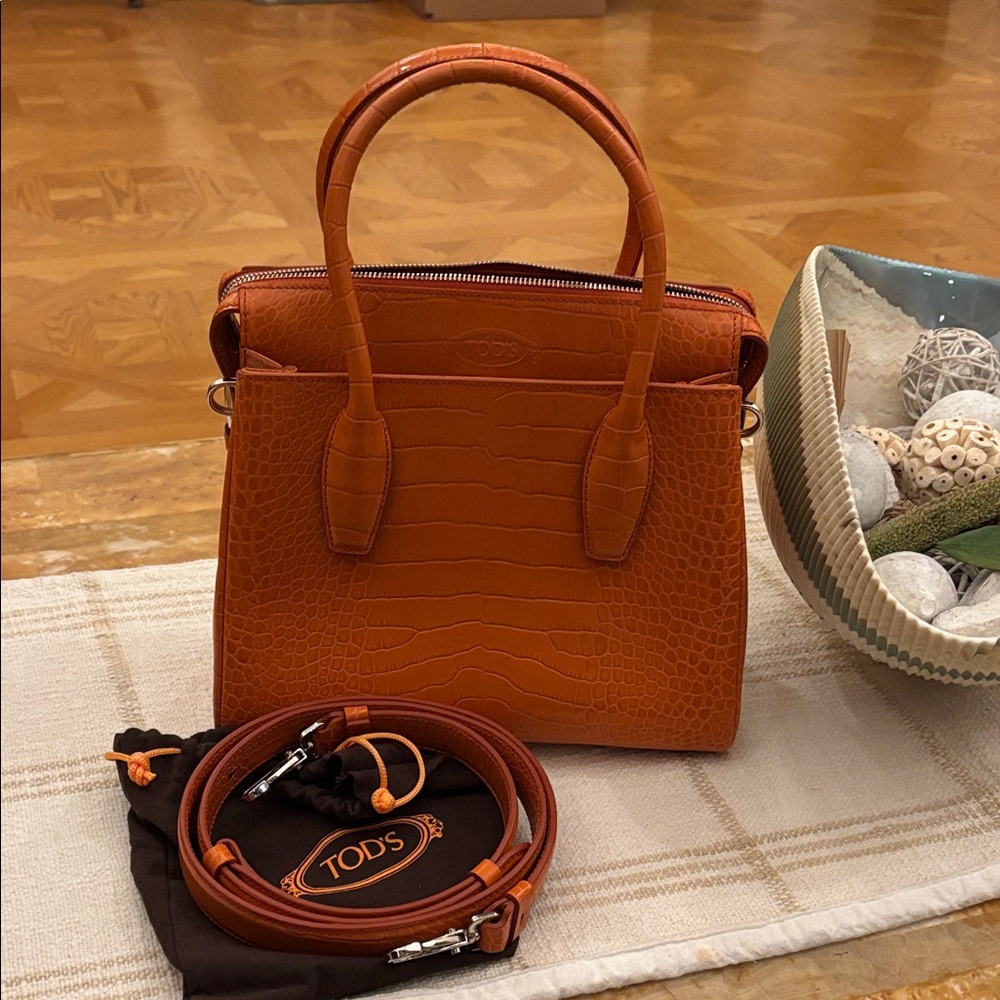 Tod's Orange Embossed Leather Satchel